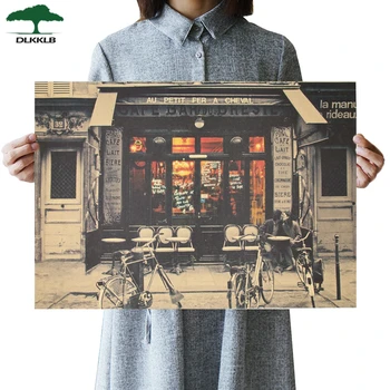 

DLKKLB Lovers In Front Of The Cafe Retro Poster Movie Anime Poster Kraft Paper Bar Decor Wall Stickers Room Decoration Painting