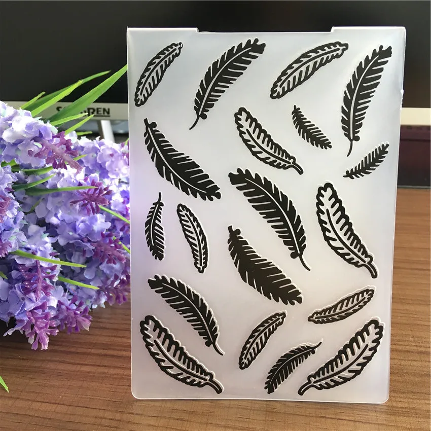  feather plastic embossing folder for festival gift box greeting card invitation DIY paper card deco - 32904169892