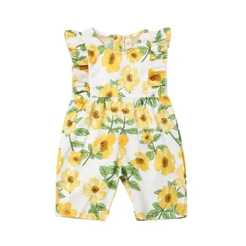 

Infant Toddler Baby Yellow Floral Romper Jumpsuits Kids Children's Flutter Short Sleeve Outfit