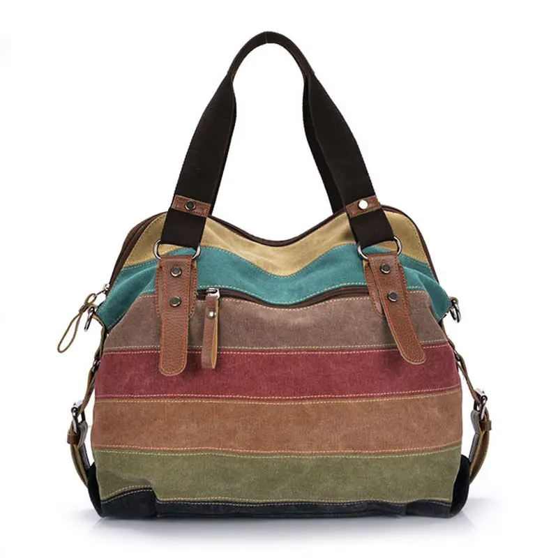 

Colorful Women Canvas Shoulder Bag Large Satchel Handbags Ladies Patchwork Crossbody Messenger Bag Female Casual Tote Bag