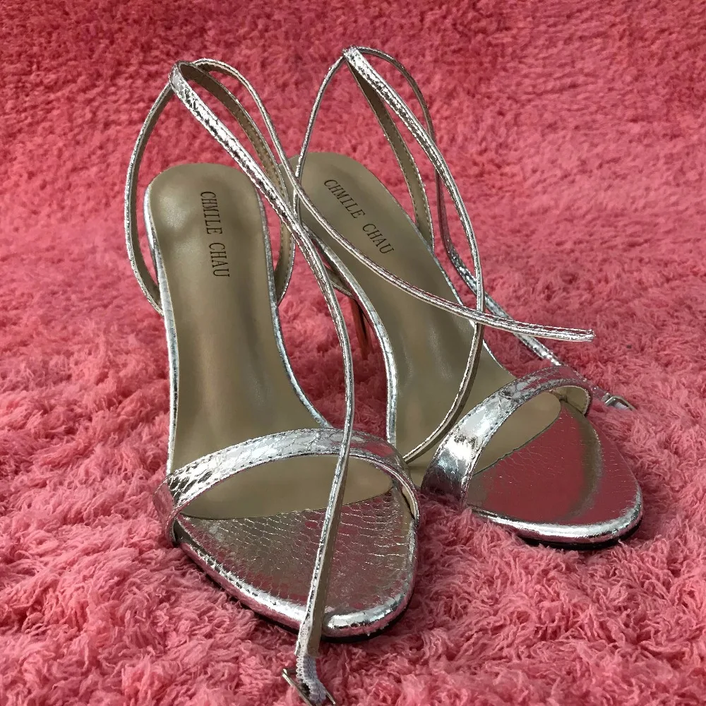 CHMILE CHAU/пикантные вечерние туфли из змеиной кожи; женские босоножки на высоком каблуке-шпильке с ремешком на лодыжке; zapatos mujer; большие размеры 9; 3845-i10