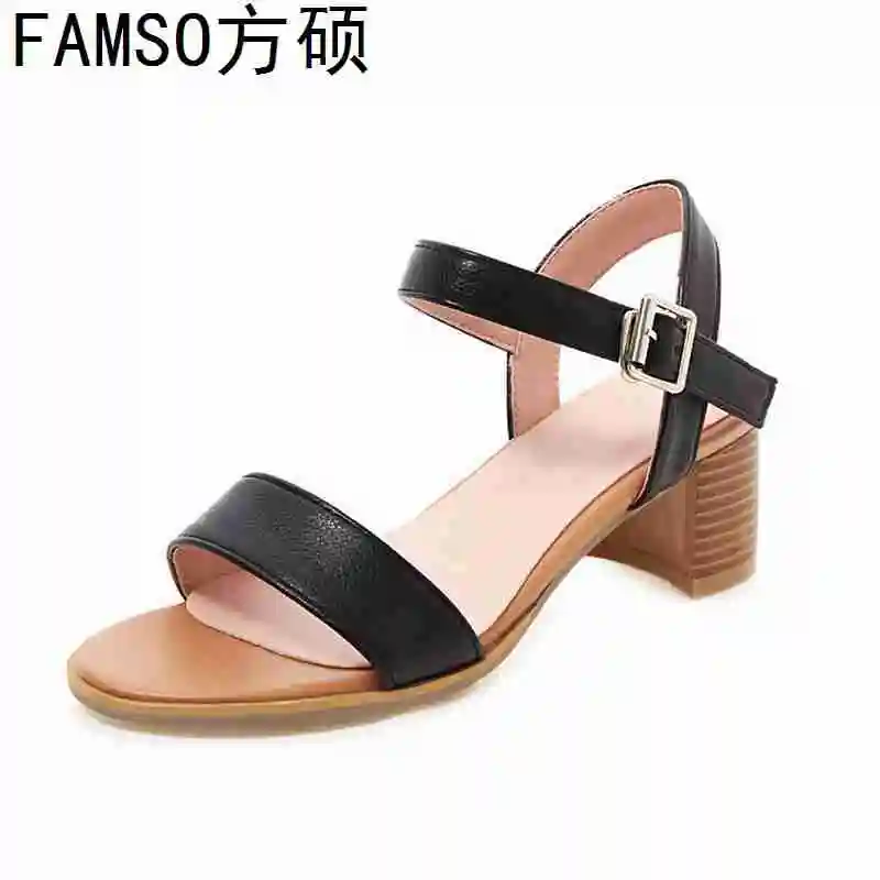

FAMSO 2019 New Shoes Women Black Red Big Size 34-43 Peep toe Thick Heels Party Sandals Summer Lady Designer Brand Prom Sandals