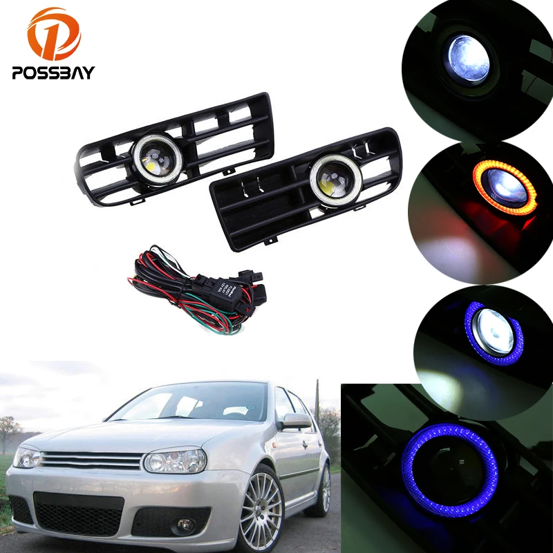 POSSBAY White Red Blue Fog Light Front Bumper Angel Eyes Car DRL Daytime Running Driving Lights