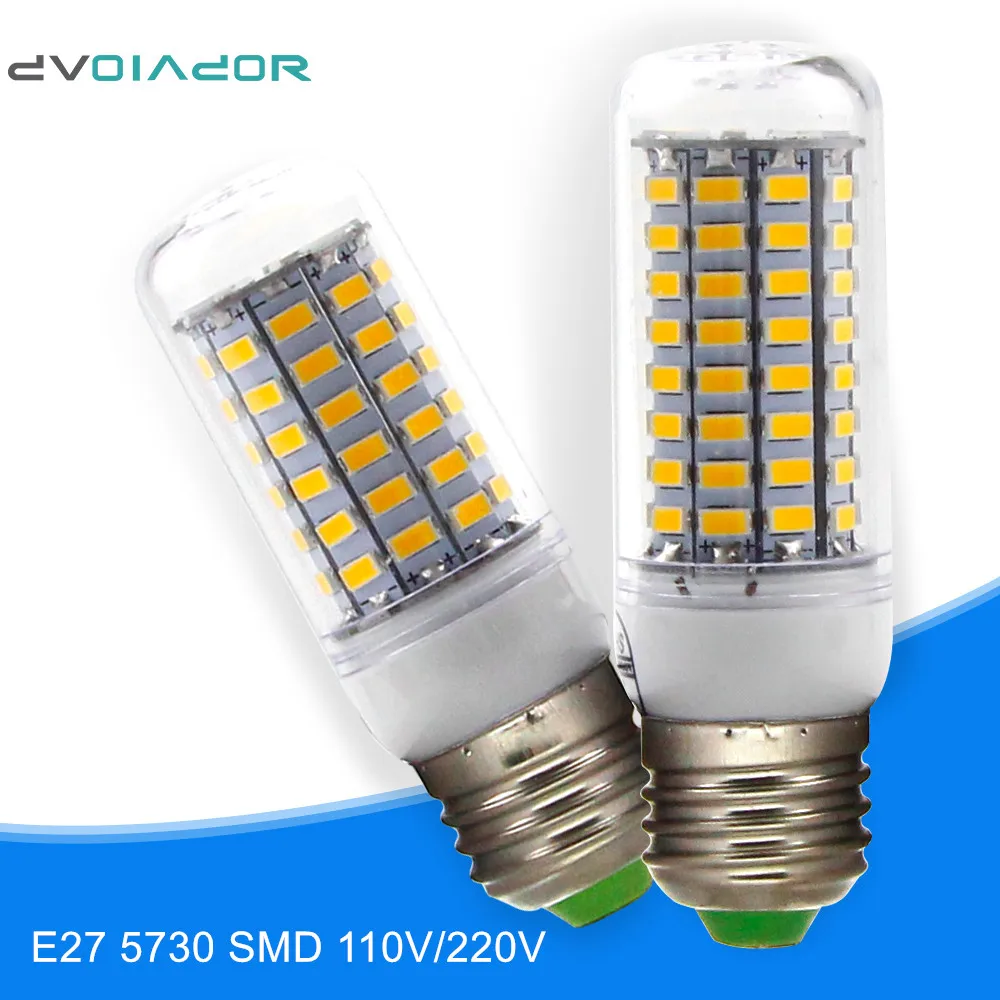 

DVOLADOR Super Bright 5730 SMD 24-89LED Corn Bulb Replacement Incandescent Bulb 3000K/6000K E27 AC110V/220V Home Bulb with Cover