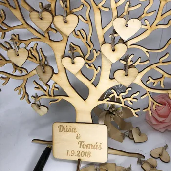 

Custom Wedding Guest Book Tree Visit Sign Guest Book Wooden Hearts Pendant Drop Ornaments for Wedding Party Decoration Supplies