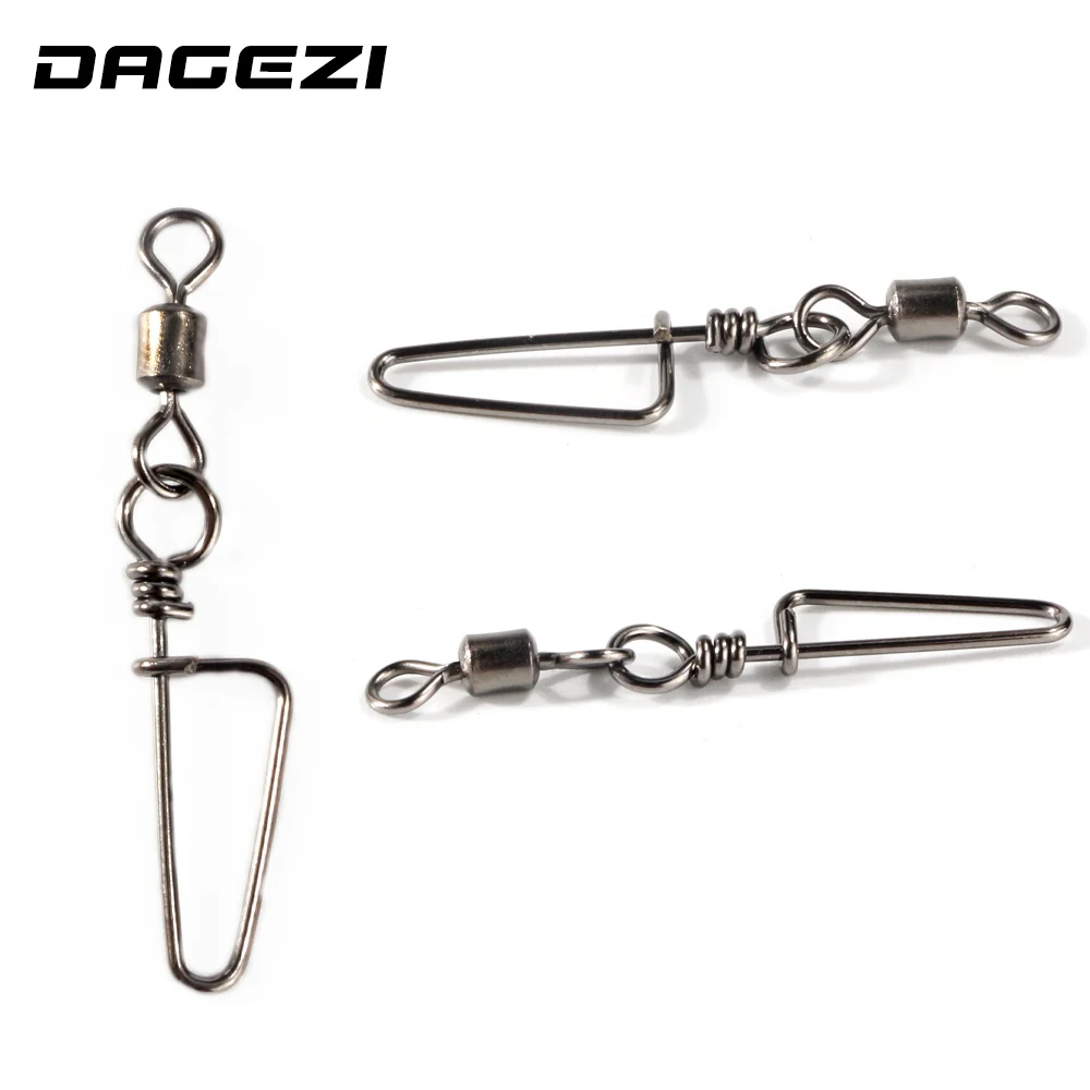 DAGEZI 100 قطعة/الوحدة الصيد موصل المتداول قطب الصيد مع الخاطف لطيف أسود يدور + منحني دبوس الصيد اكسسوارات