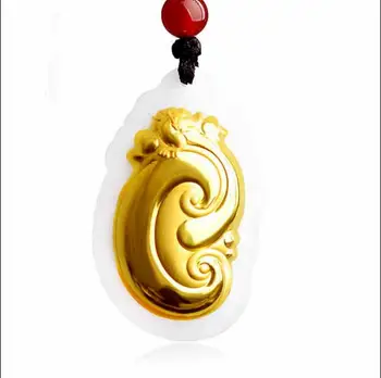 

Natural Xinjiang Hetian jade inlaid jade wishful brave pendant couple models men and women pendant comes with a certificate2644#