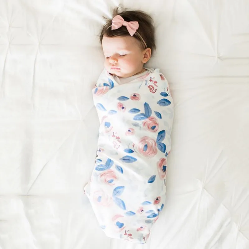 2 шт. Детские хлопковые одеяла с принтом для новорожденных, младенцев, для маленьких мальчиков и девочек пеленка для сна муслиновая пеленка+ повязка на голову, 2 шт. Новинка года j2