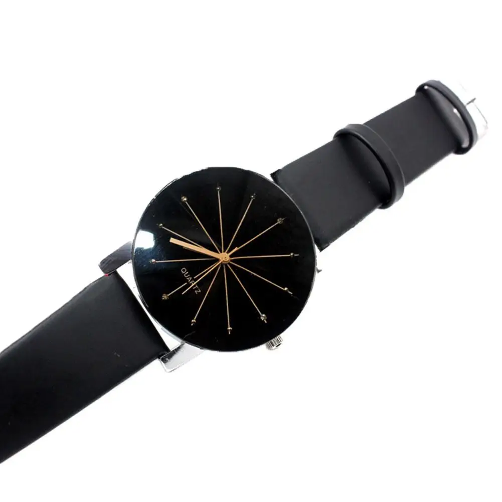 

Fashion Simple Round Dial Linear Analog Faux Leather Band Women Quartz Wrist Watch Gift
