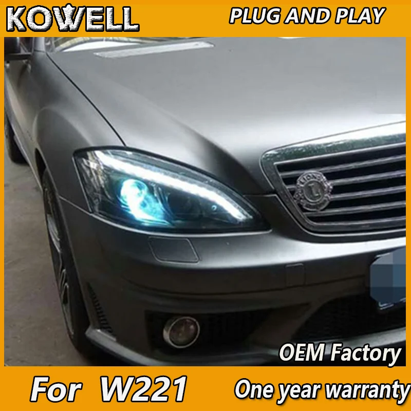 

KOWELL Car Styling For Benz W221 Headlight 2005-2009 year LED Front Lamp without AFS function Black housing SN