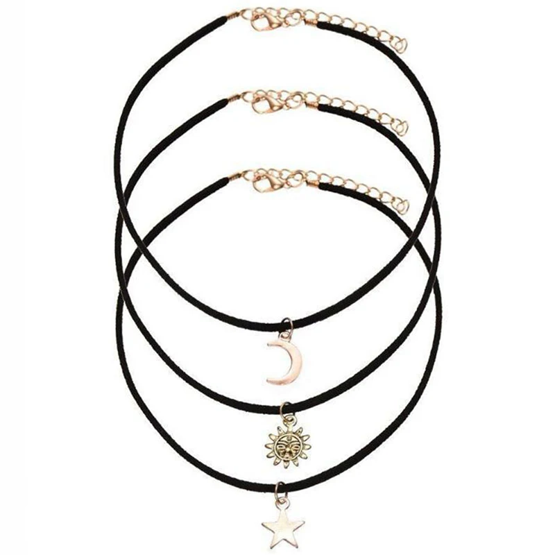 

Brief Retro Star Moon Sun Pattern Exquisite 3 Pcs Necklace Set