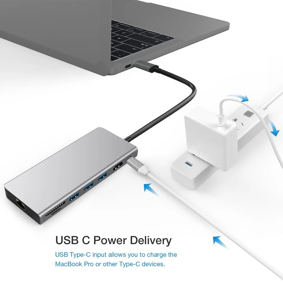 JZYuan USB док-станции для ноутбука USB C-HDMI 4K Gigabit Ethernet USB 3,0 type C зарядная док-станция для Macbook Pro huawei P20 Pro