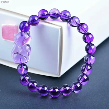 

(bead 8mm) Natural amethyst fox+ quartz crystal bracelet (fox:23*14mm)