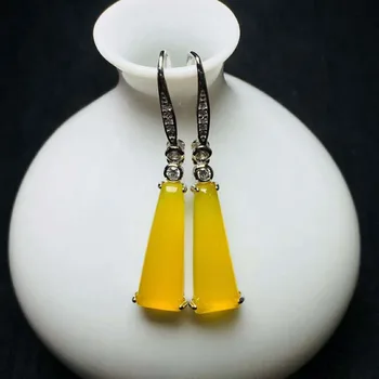 

C34#925 silver inlaid natural chalcedony earrings, clean and bright