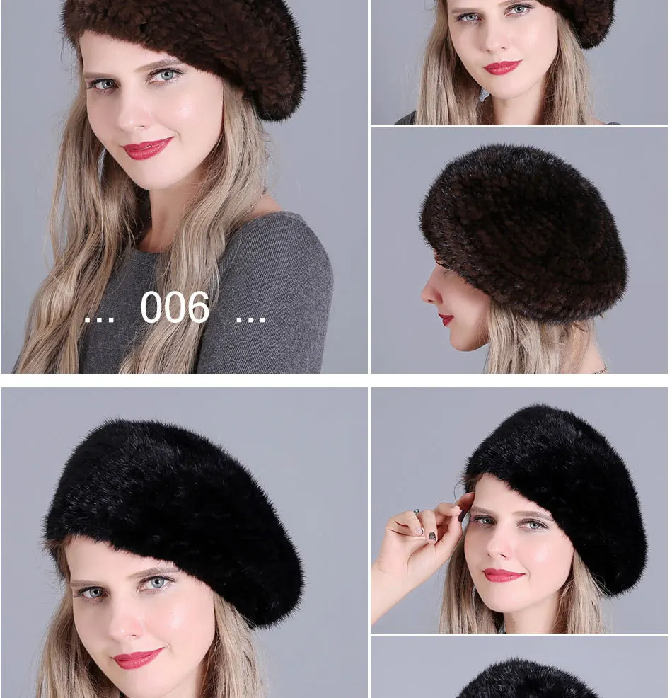 DUOUPA, хит, женская мода, отличная вязаная шапка из натурального меха норки Рекс, настоящая женская Зимняя кепка, высокое качество, берет