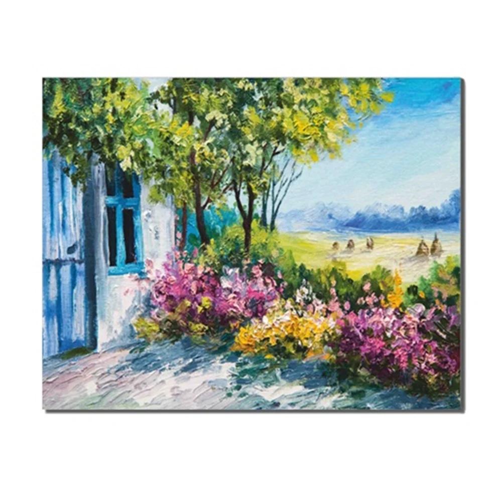 

House Flower Garden Landscape Dreamy Scene Canvas Oil Painting Poster Printed For Living Room Kid Room Decor Unique Gift On Wall