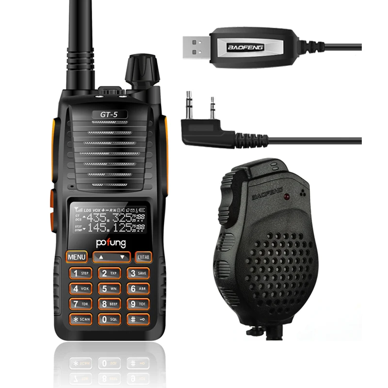 Baofeng GT-5 VHF/UHF 136-174/400-520 МГц Dual Band FM Ham двухстороннее Радио рация с кабелем для программирования/Dual-PTT динамик