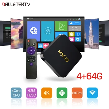 

Android 8.1 MX10 Qsuad-Core 4G 64G TV Receiver 4K 2.4GHz WiFi RK3328 H.265 Decoder Smart Android TV Box Media Player