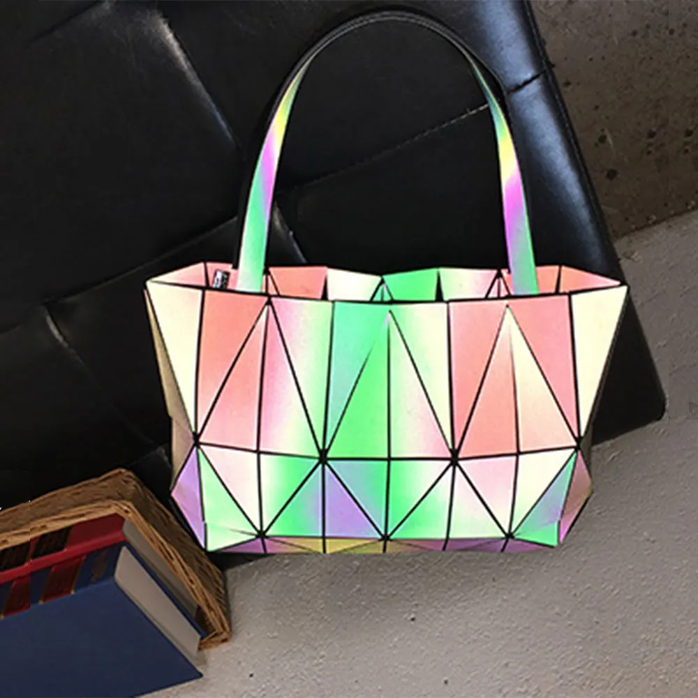 

Japan Luminous sac Bag Diamond Tote Geometric Quilted Shoulder Bags Laser Plain Folding Handbags bolso Ladies Messenger Bag