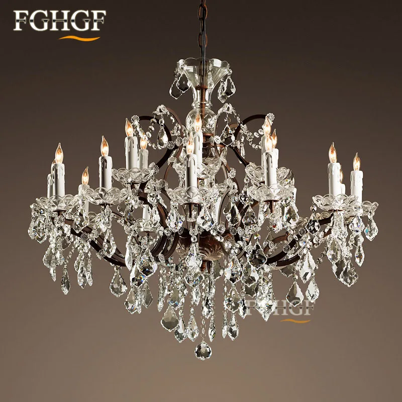 

Vintage Rustic Crystal Chandelier Lighting Candle Bulbs Lustres Chandeliers Hanging Lamp Light for Dining Room Shop Living Room