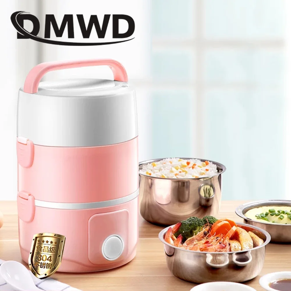 

DMWD Portable Electric Rice Cooker 2L Food Heating Container Lunchbox 3 Layers Dinnerware Cooking Steamer Lunch Box Warmer EU US
