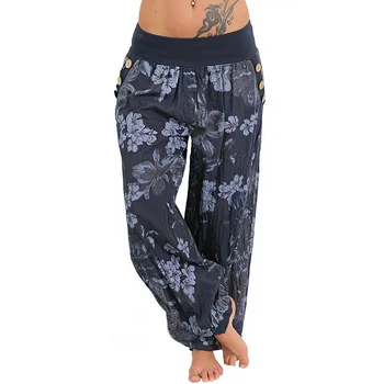 

Women Fabala Casual Loose Long Pants Wide Leg Pants Flower Printing Summer Harem Sport Pants