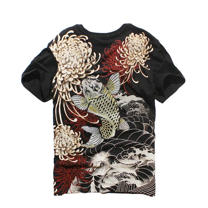 

Spring Summer Shirt Women's and Men's New Carp Embroidered Short Sleeve T - Shirt Harajuku Tshirt Loose Plus Size T-shirts