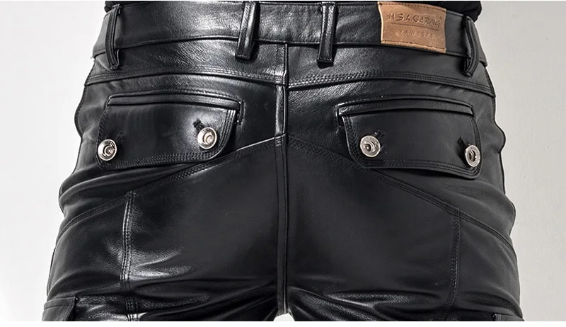 Мужские кожаные брюки байкерские брюки мотоциклетные панк-рок брюки мужские классические кожаные брюки с карманами кожаные брюки TJ06