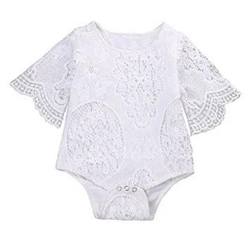 

DHL 200pcs Baby Girls Ruffles Sleeve White Lace Romper