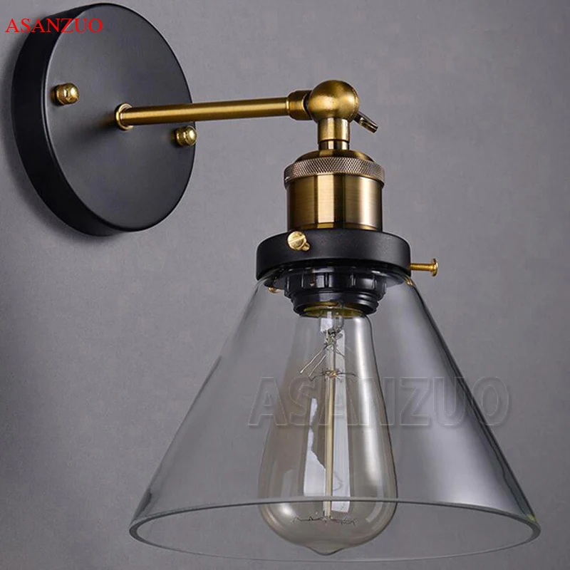 Preise Einstellbare Lange Schaukel Arm Wand Leuchte Edison birne Retro Vintage Wand Lampe Glas Lampenschirm Loft Stil Industrie Leuchte