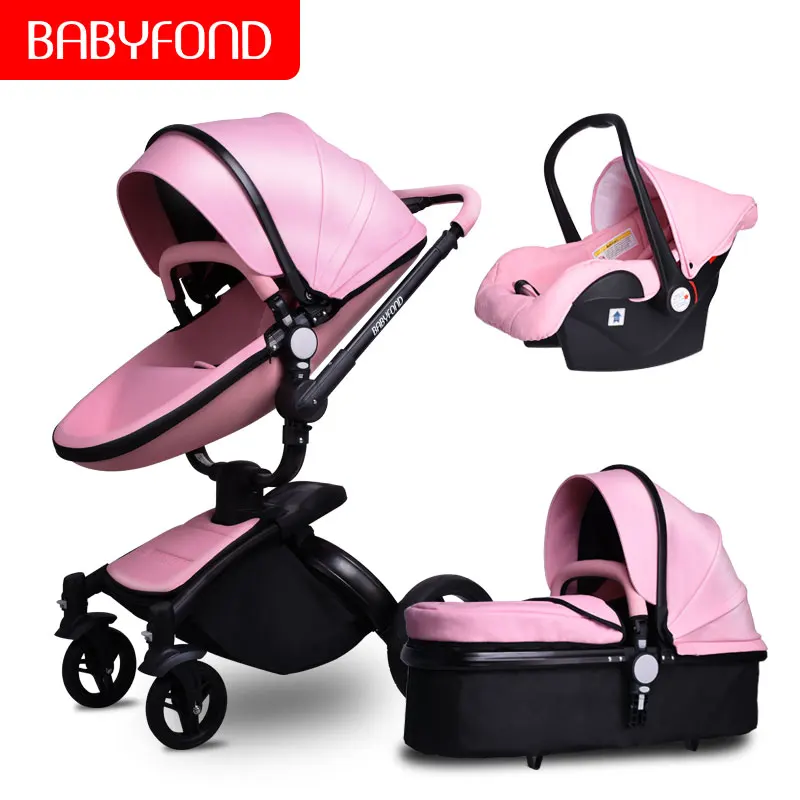 Babyfond бренд 3 в 1 детская коляска Европейская коляска костюм для лежа и сиденья кожа двусторонний шок отправить зонтик - Цвет: D