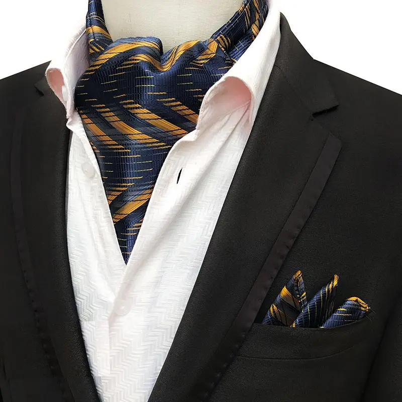 

Luxury Men Luxury Ascot Tie set Man Cravat Ties Handkerchief Sets Floral Paisley Pocket Square Necktie For Wedding Party