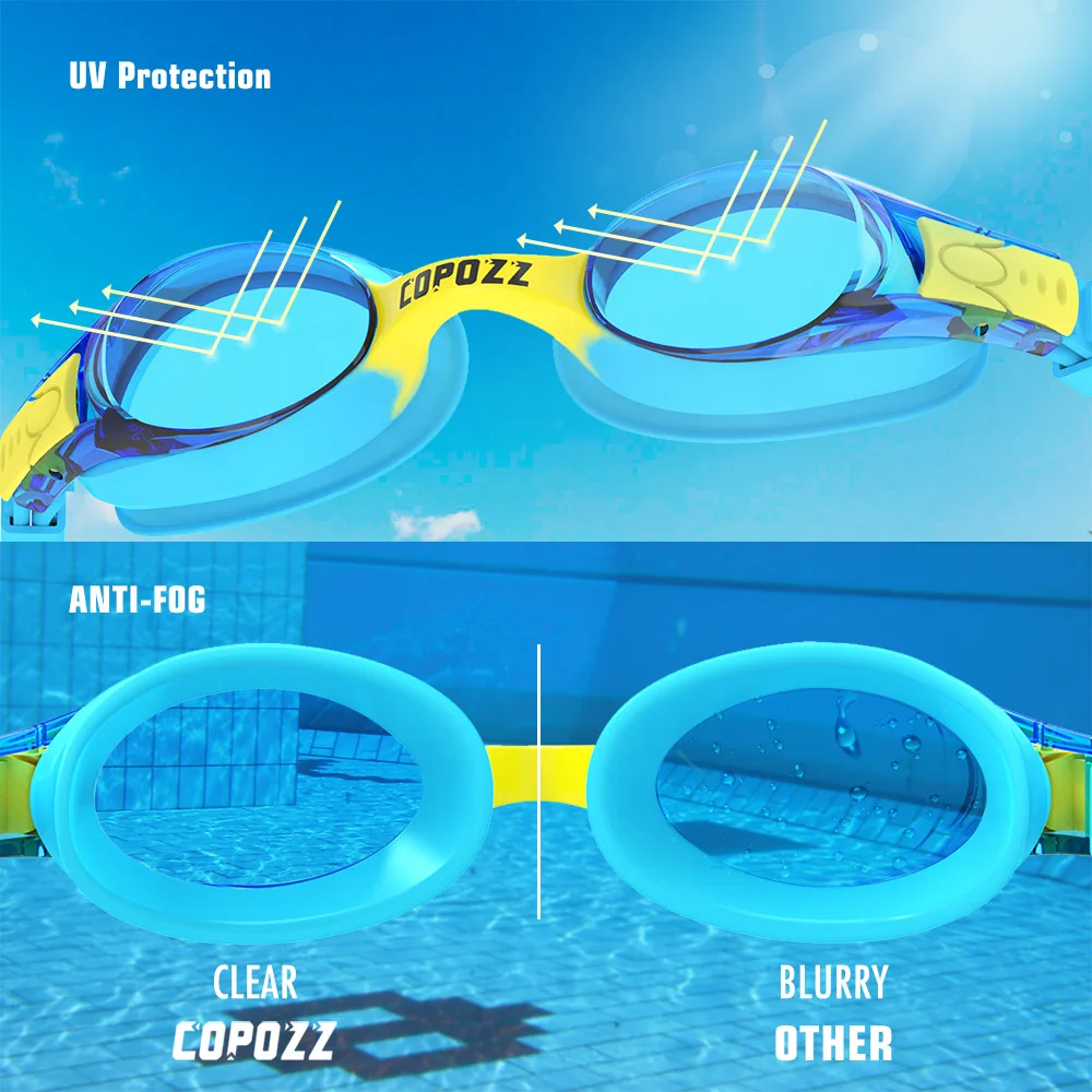 Copozz Waterproof Anti Fog Swimming Glasses UV Children Professional Colored Lenses  Kids Eyewear Swimming Goggles Gafas Nata