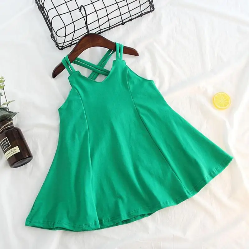 Korean Style Fashion Design Girls Kids Princess Dress Summer Dress Baby Girls Sling Strap A-Line Princess Kids Holiday Vestidos