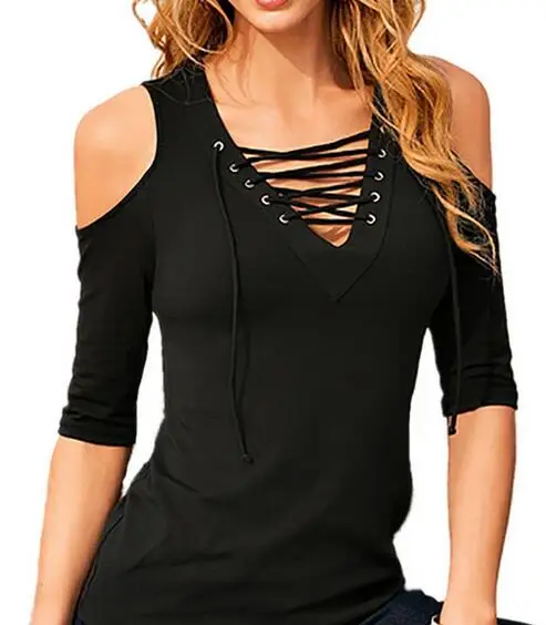 

2017 Spring Summer New Women Half Sleeve Sexy V-Neck Off Shoulder Shirts Blouses Summer Casual Slim Tops Shirt