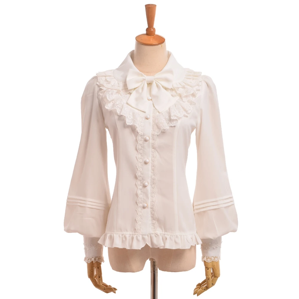 Средневековая Женская викторианская кружевная блузка сладкий Винтаж Лолита шифон Vestido лук рубашка с бантом
