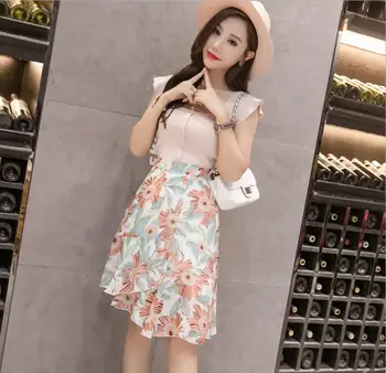 

Chiffon skirt female summer 2018 new floral Trumpet / Mermaid skirt ruffled irregular A-Line fashion Laptop skirt