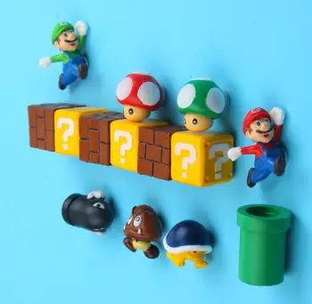 

10PCS Super Mario Magnets Fridge Figurines Toys Set Decorative Luigi Mushroom Bomb Toad Refrigerator Bowser Bricks Building Toys