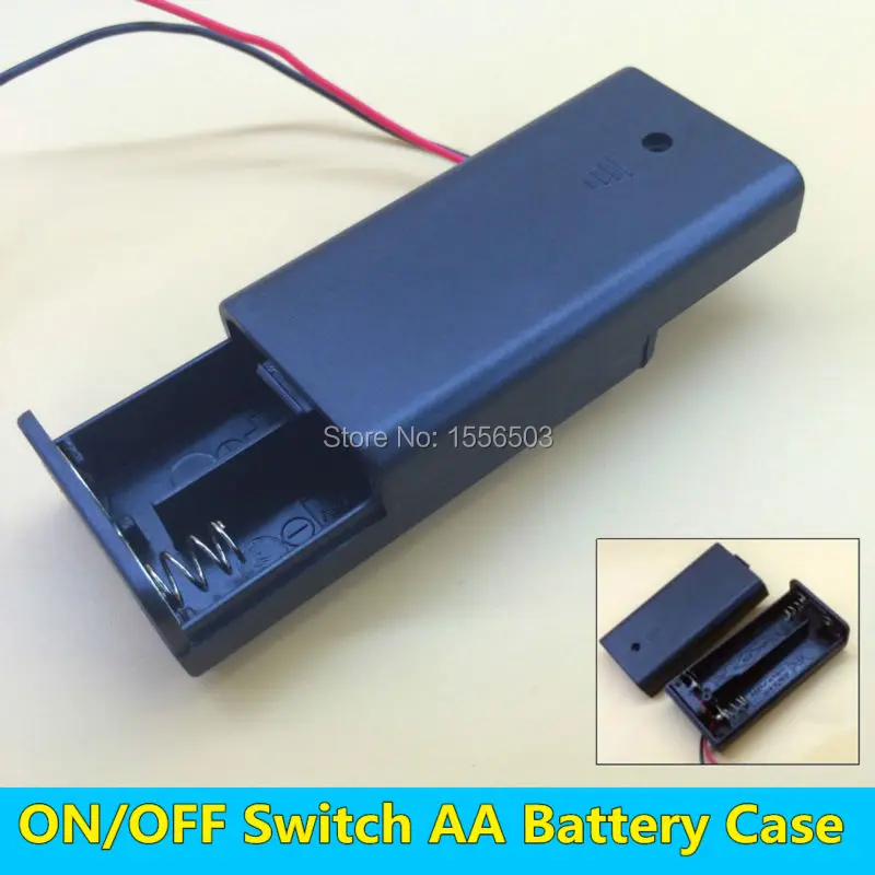 

2X Plastic Battery Srorage Box for 2pcs AA Battery Holder 2X1.5V 3V with Wire Cap ON OFF Switch Black Digital Hot LEDs Test Case