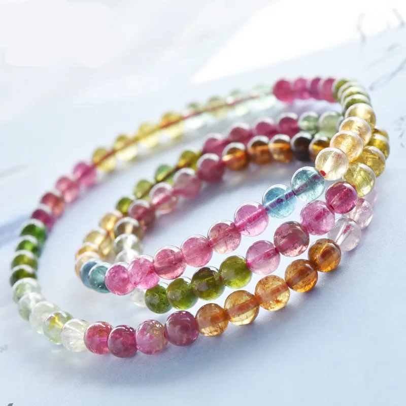 

Ling Fei Candy Shun Color Tourmaline Multi-ring Bracelet 4-5.5mm Old Pit Material Rainbow Three-ring Multi-layer Brac