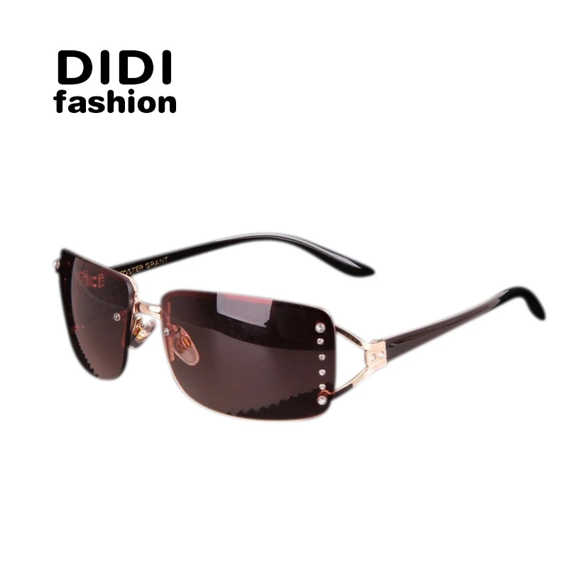 DIDI, алмазные солнцезащитные очки для женщин, роскошный бренд, без оправы, белый сплав, пластиковая оправа, прозрачные очки, женские квадратные очки W495 - Цвет линз: C1 Brown Lens