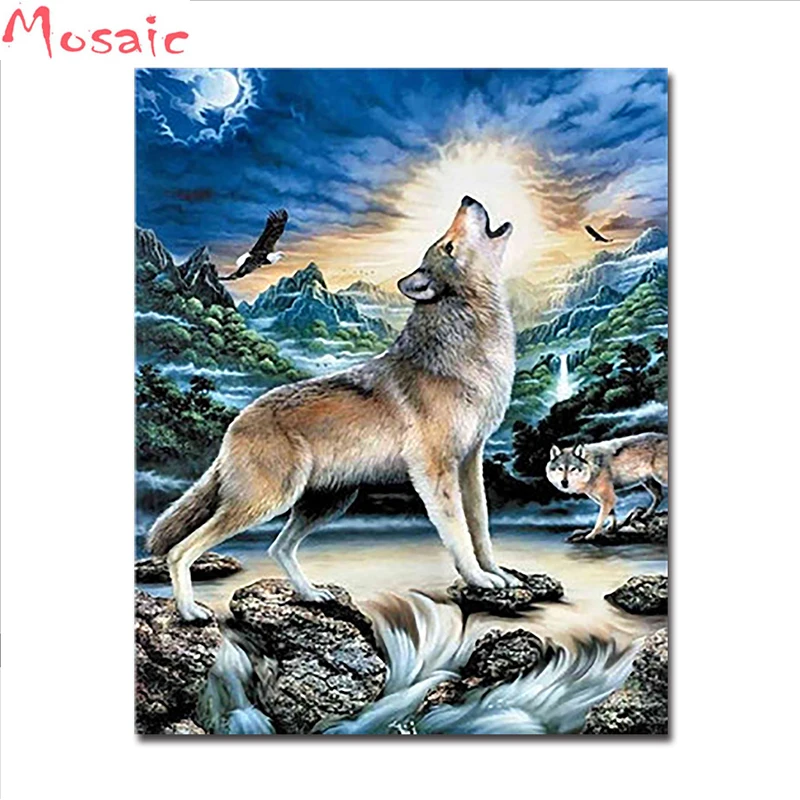 

DIY Diamond Painting animal Lone Wolf Howling At The Moon scenery Cross Stitch Mosaic diamond embroidery Needlework Pattern
