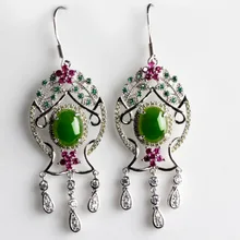 Натуральный и натуральный нефрит кулон серьги поверхность яйца серьги серебряные украшения инкрустированное Ювелирное Украшение из нефрита серьги женский стиль