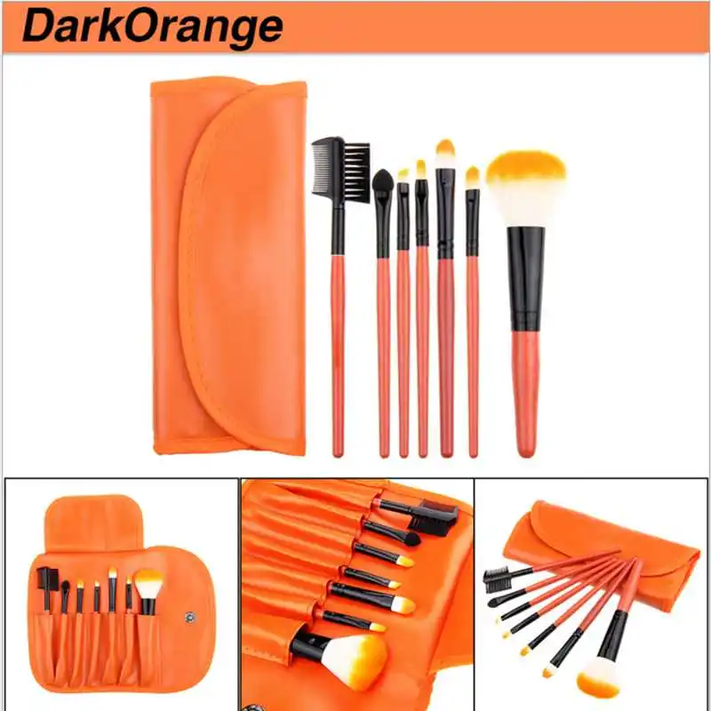 Colorido em pu Cabelo Sintético Profissional Peixe Especial Punho Plástico Cosmetic Make up Brush Kit Makeup Brushes Grupo Bolsa 7 Pcs