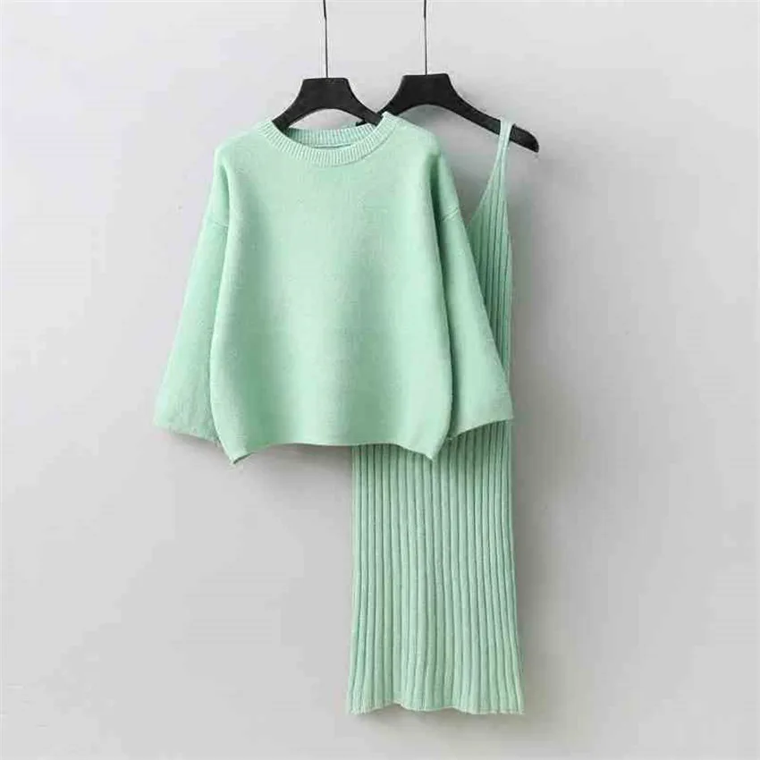 

Gowyimmes autumn two pieces women Spaghetti Strap knitted dresses +sweater Tank dress vestidos Mini Lady winter bottomings PD169