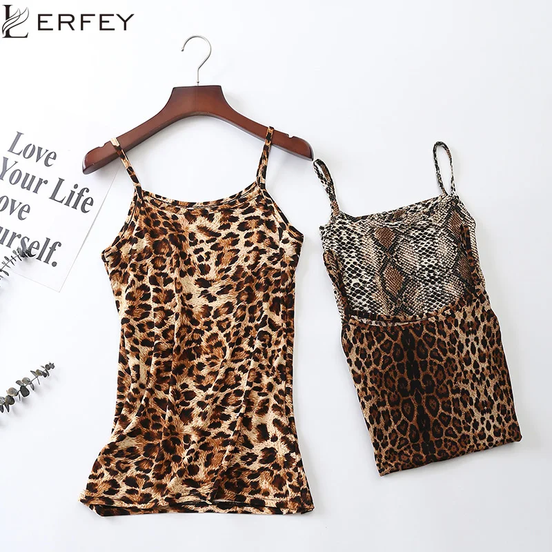 

LERFEY Women Summer Sexy Elastic Casual Camis Tank Sleeveless Spaghetti Strap Vest Casual Leopard Tops Tees Roupas Femininas