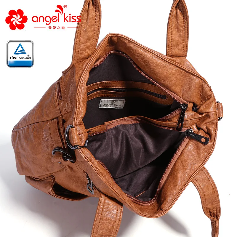 Kopen Angel Kiss Mode Nieuwe Ontwerp Effen Kleur Handtassen Casual Dagelijkse Tas Gewassen Pu Lederen Dames Crossbody Schoudertas