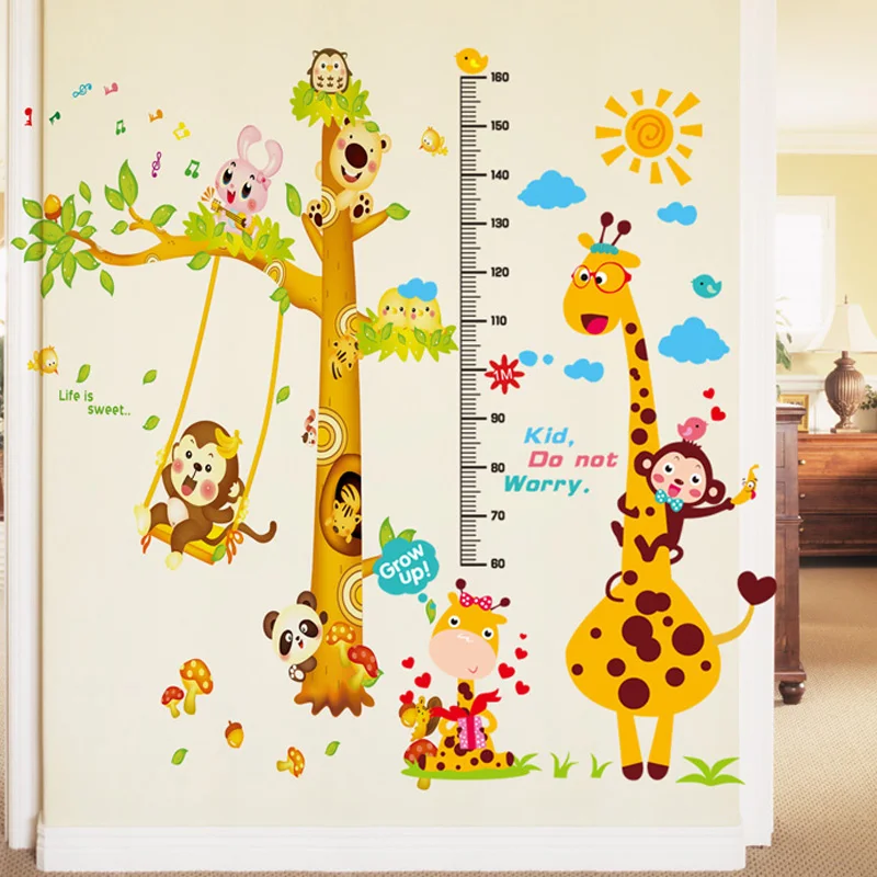 

[SHIJUEHEZI] Giraffe Monkeys Tree Wall Stickers DIY Height Measure Animals Wall Decals for Kids Bedroom Baby Room Decoration