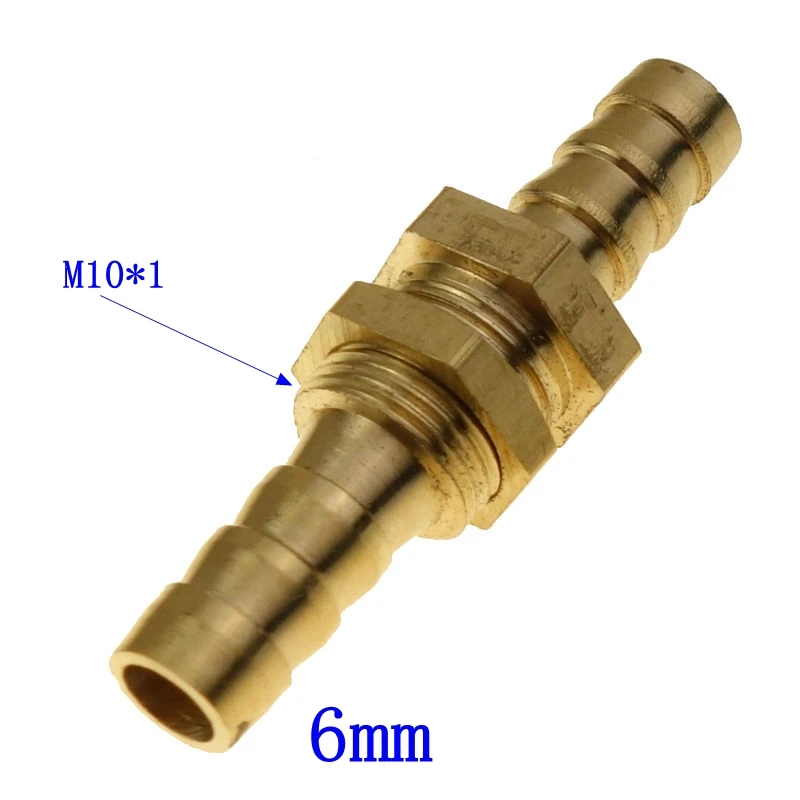 1//4/" 6mm Brass Bulkhead Fitting Hose Barb Mender Pipe Tube Fuel Water Boat Air