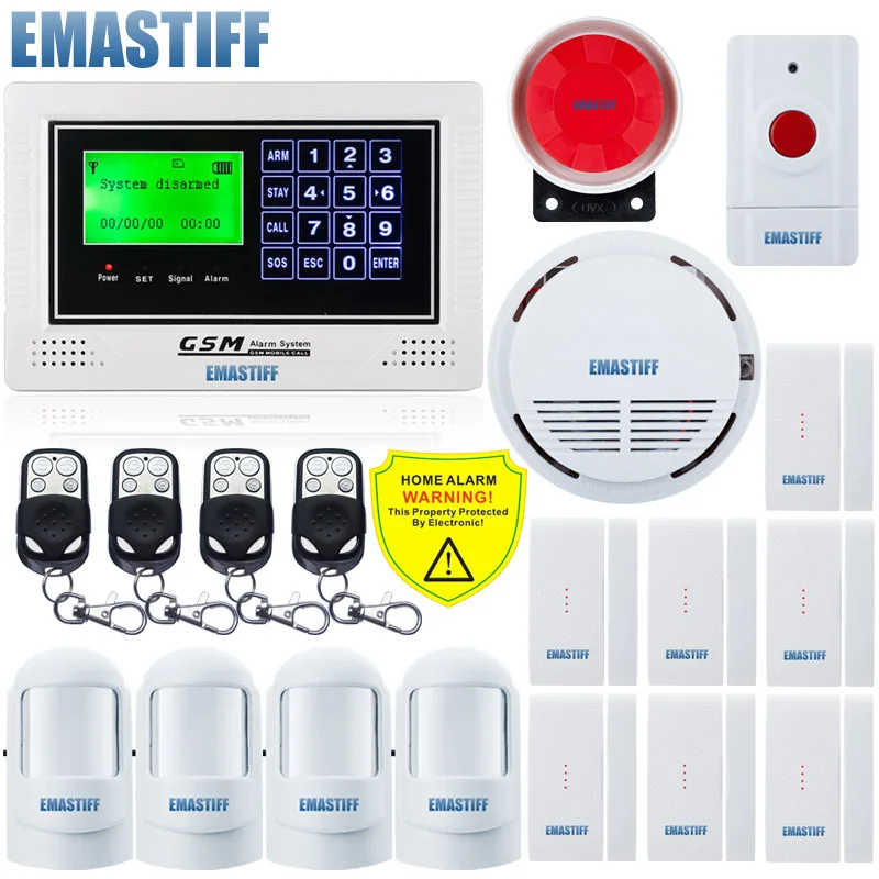 

Android APP Keypad+LCD Display Screen Wireless SOS Panic Button Fire Smoke sensor Kit GSM SMS Home Security Burglar House Alarm
